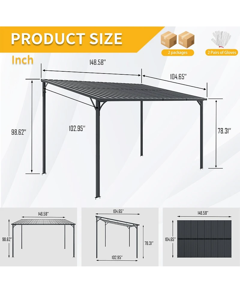 Streamdale Furniture Galvanized Steel Wall-Mounted Outdoor Pergola