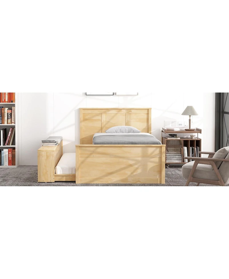 Streamdale Furniture Twin Size Wooden Platform Bed With Pull Out Trundle,Storage Cabinet