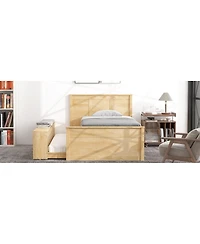 Streamdale Furniture Twin Size Wooden Platform Bed With Pull Out Trundle,Storage Cabinet