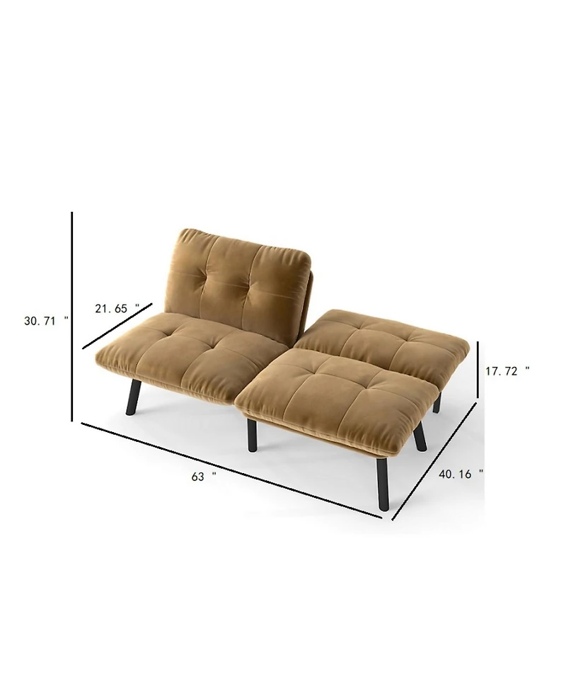 Rainsken Modern Convertible Futon sofa Bed, with Adjustable Backrest, Velvet Couch, Folding for Small Space, Apartment