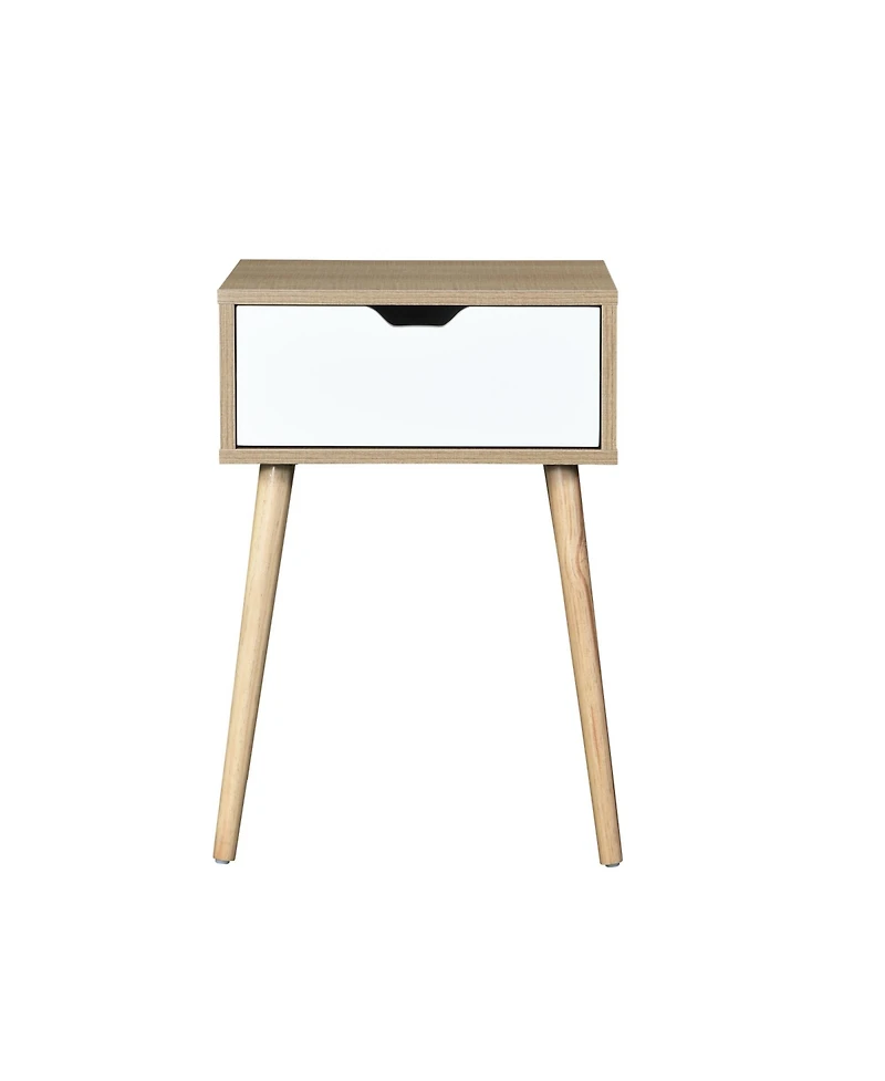 Rainsken Nightstand 1-Pc Mdf & Rubber Wood Drawer Storage Bedside Table