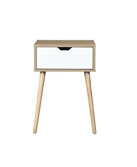 Rainsken Nightstand 1-Pc Mdf & Rubber Wood Drawer Storage Bedside Table