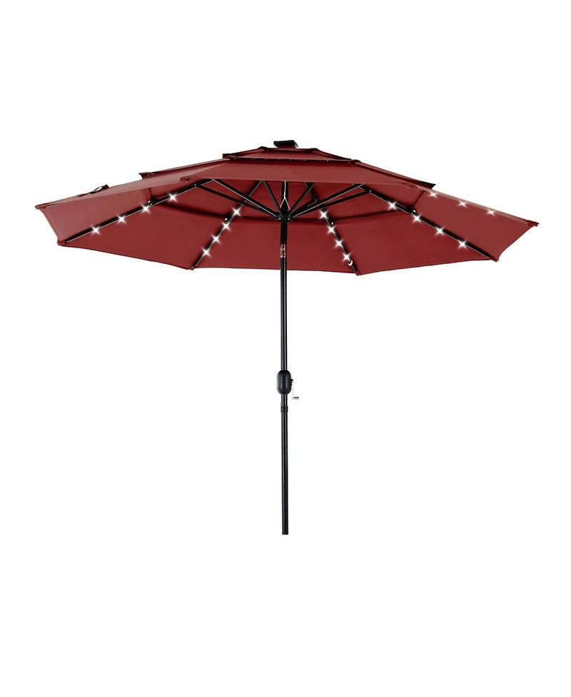 Yiortwo 9.2 Feet Solar Patio Umbrella with Led Lights 3 Tier Tilt Crank Outdoor