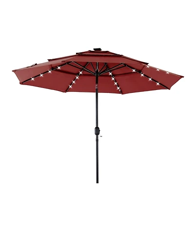 Yiortwo 9.2 Feet Solar Patio Umbrella with Led Lights 3 Tier Tilt Crank Outdoor