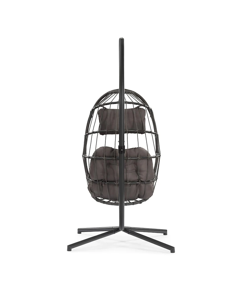 Streamdale Furniture Foldable Wicker Hanging Egg Chair with Stand and Cushions