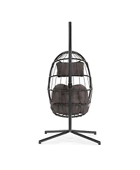 Streamdale Furniture Foldable Wicker Hanging Egg Chair with Stand and Cushions