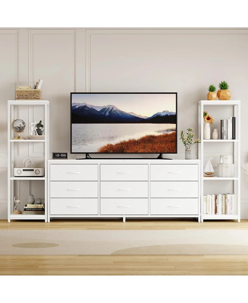 gaomon Tv Stand for 75 Inch Tv, Entertainment Center with Led Lights & Power Outlets, Modern Tv Media Console with 9 Drawers