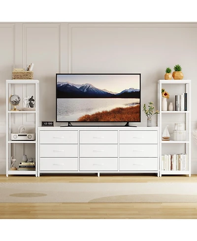 gaomon Tv Stand for 75 Inch Tv, Entertainment Center with Led Lights & Power Outlets, Modern Tv Media Console with 9 Drawers