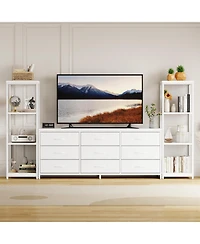 gaomon Tv Stand for 75 Inch Tv, Entertainment Center with Led Lights & Power Outlets, Modern Tv Media Console with 9 Drawers