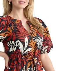 Jones New York Women's Tiered-Puff-Sleeve V-Neck Dress