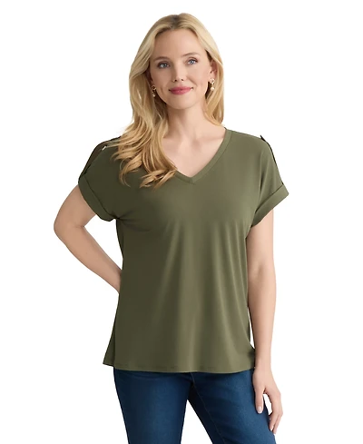 Jones New York Women's Roll Cuff Tab T-Shirt