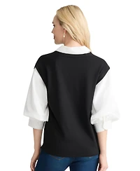 Jones New York Women's Collared Serenity Twofer Top