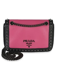 Pre-Owned Prada Black Pink Calfskin Glace Studded Chain Flap