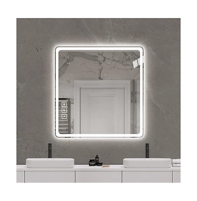 Busdays 36x36 Inch Led Vanity Mirror for Bathroom Front Lights Wall Mounted Anti Fog Frameless Copper Free Silver Makeup Mirror Horizontal or Vertical