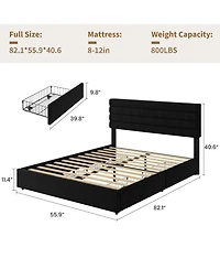 gaomon Velvet Upholstered Storage Bed with 4 Drawers - Platform Frame Soft Headboard, No Box Spring Needed, 800 lbs Capacity