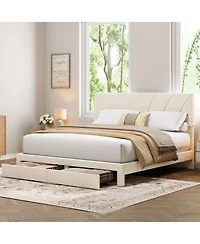 Homfan Velvet Bed Frame with 2 Storage Drawers ? Adjustable Headboard, Platform Bed with Wooden Slats, No Box Spring Needed, Easy Assembly