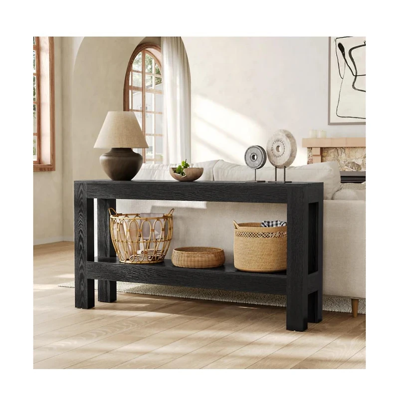 Slickblue 2-Tier Entryway Console Table Farmhouse Style Sofa Table with Storage Shelves