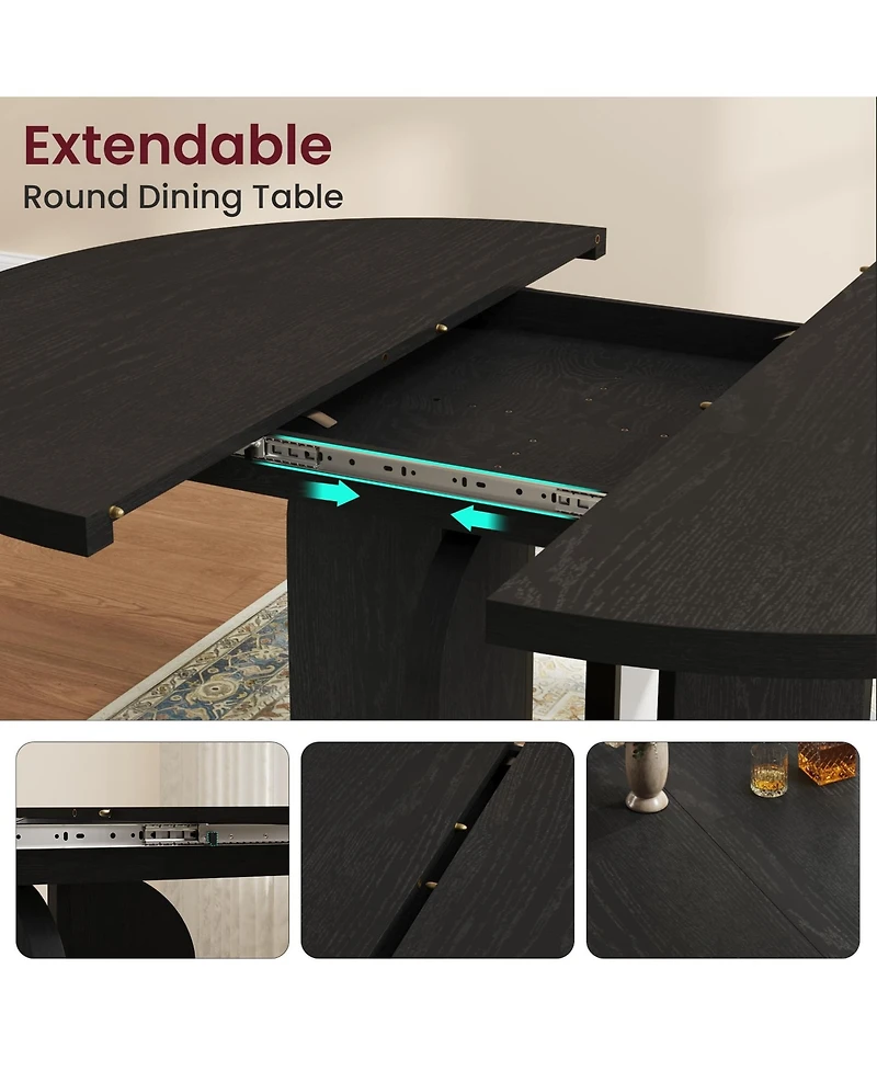 gaomon Extendable Round to Oval Dining Table, Arched Legs, Expandable Farmhouse Kitchen Table for 4-8