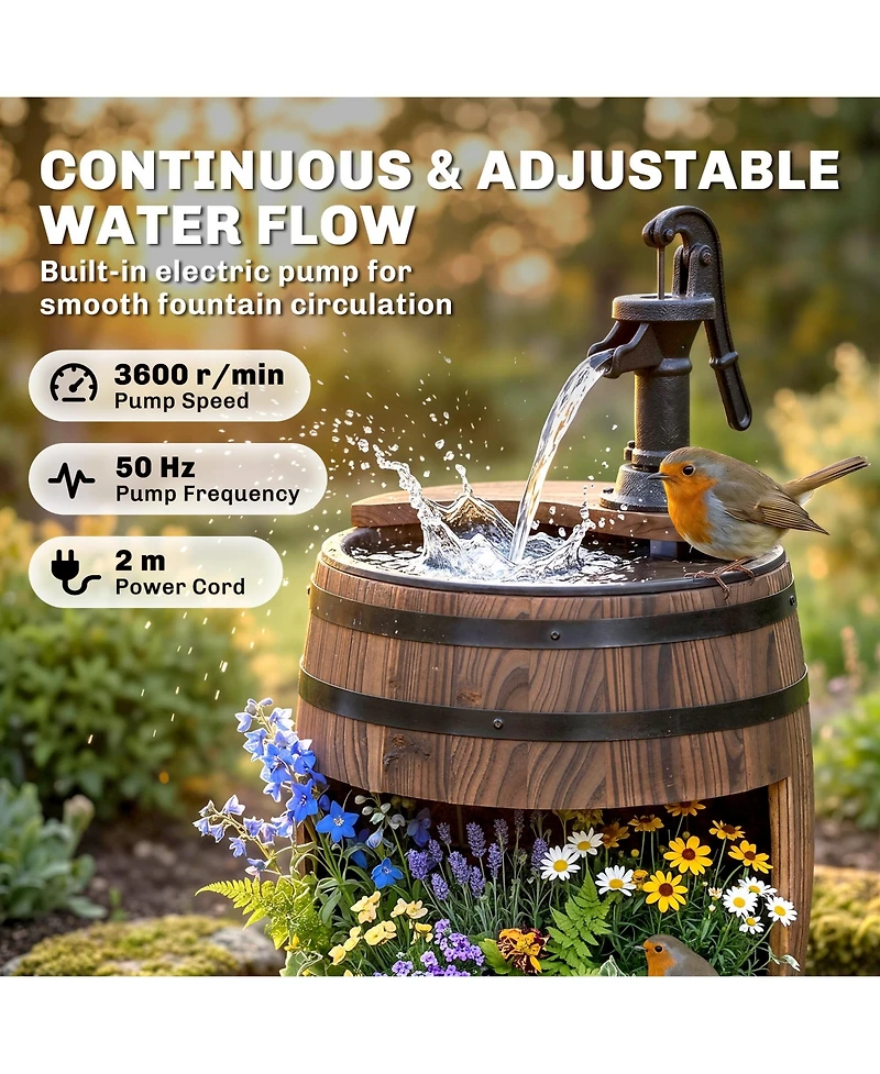 Outsunny 2 Tiers Wooden Water Pump Fountain, Garden Decor, Automatic Pump