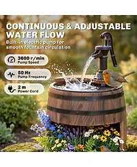 Outsunny 2 Tiers Wooden Water Pump Fountain, Garden Decor, Automatic Pump