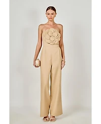 endless rose Women's Floral Applique Strapless Jumpsuit