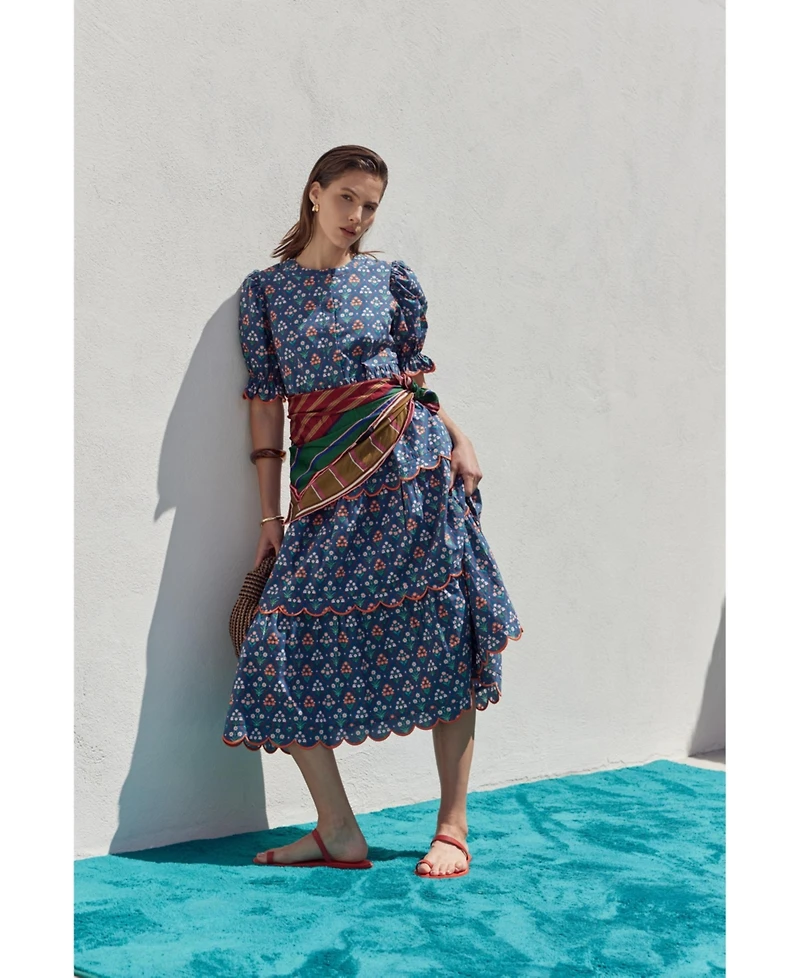 English Factory Women's Contrast Scallop Edge Midi Dress