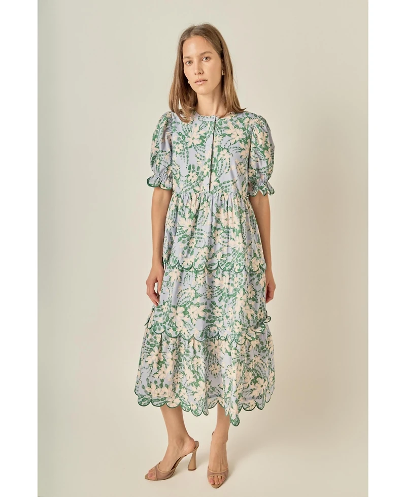 English Factory Women's Contrast Scallop Edge Midi Dress