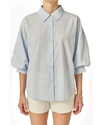 English Factory Women's Striped Volume Sleeve Shirt