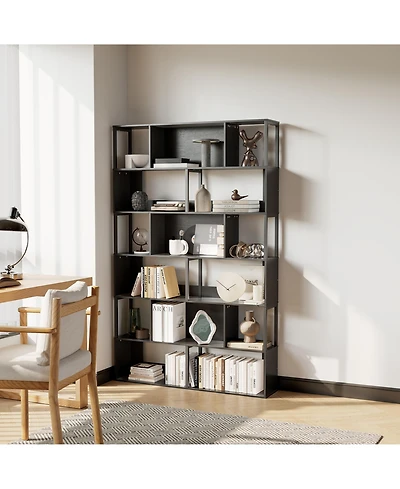 gaomon 6-Tier geometric Standing Bookshelf, Grid Design, Metal Room Divider Display Shelf for Living Room, Home Office