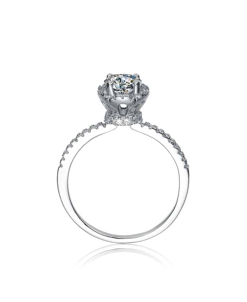 Sterling Silver White Gold Plated Round Clear Cubic Zirconia Solitaire Ring