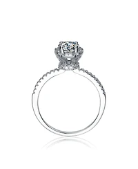 Sterling Silver White Gold Plated Round Clear Cubic Zirconia Solitaire Ring