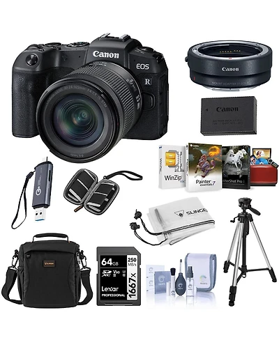 Canon Eos Rp Mirrorless Camera with Rf 24-105mm f/4-7.1 Is Stm Lens, Bundle with 64GB Memory Card, Tripod, Card Reader, Battery, Charger Base,