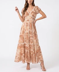 Taylor Women's V-Neck Paisley Fit & Flare Dress