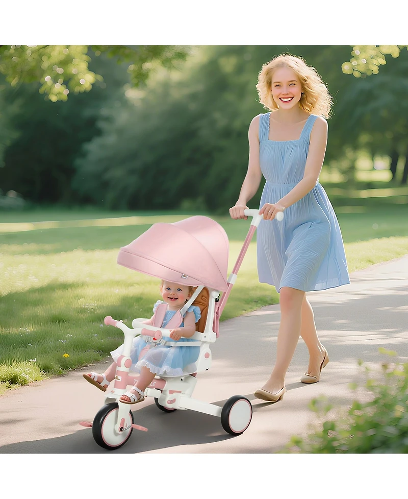 Qaba 7 In 1 Tricycle Stroller For Toddler With Adjustable Push Handle