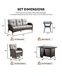 Pocassy Patio Furniture Set with Fire Pit Table, Wicker Outdoor Sectional Sofa Swivel Rocker Chairs, All-Weather Rattan Conversation