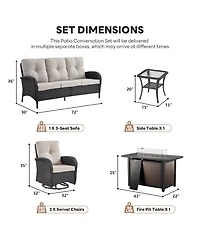 Pocassy Patio Furniture Set with Fire Pit Table, Wicker Outdoor Sectional Sofa Swivel Rocker Chairs, All-Weather Rattan Conversation