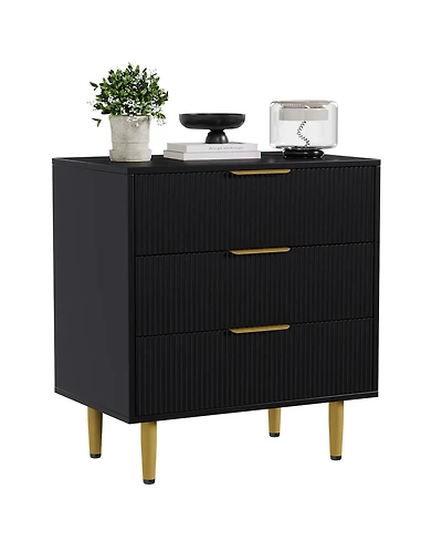 homfan Fluted 3-Drawer Dresser with Faux Marble Top, Gold Handles, Metal Legs, and Storage for Bedroom, Hallway, or Entryway