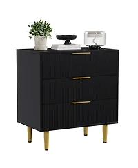 homfan Fluted 3-Drawer Dresser with Faux Marble Top, Gold Handles, Metal Legs, and Storage for Bedroom, Hallway, or Entryway