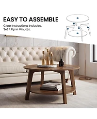 Gaomon 2-Tier Modern Round Coffee Table with Storage Shelf for Living Room, Wooden Accent Table with Curved Legs