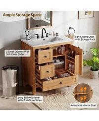 Sillysis 30 Inch Bathroom Vanity with Sink, Freestanding Wood Cabinet, Soft Close Drawers and Door, Modern Farmhouse Storage