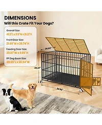 Gaomon Heavy Duty Escape-Proof Metal Dog Crate for Dogs Steel Kennel with 3 Doors, Double Lock, Removable Tray Locking Wheels, Indoor Cage