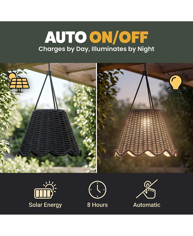 Bell + Howell Solar Wicker-Style Outdoor Led Lantern Dusk-to-Dawn, Weather Proof Hanging Pendant Light