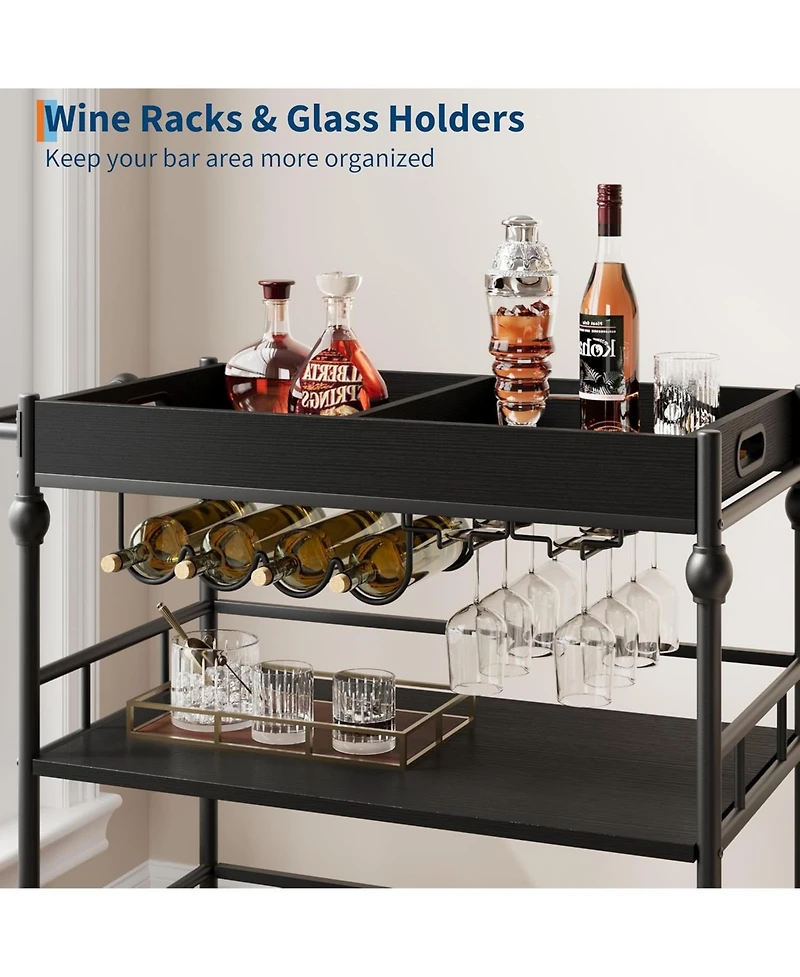 homfan 3-Tier Bar Cart with Wheels