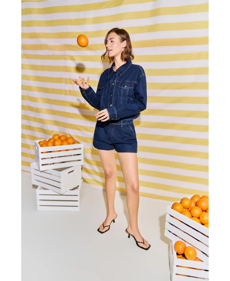 English Factory Women's Drop Shoulder Cropped Denim Jacket
