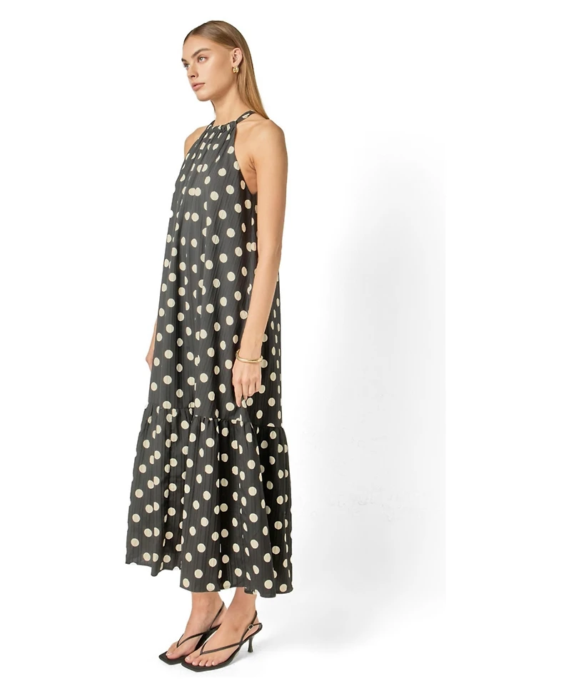English Factory Women's Halter dot printed bow tie maxi dress