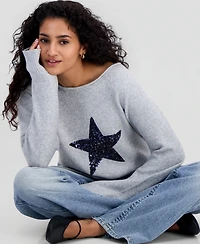 Just Polly Juniors' Sequin Star Slouchy Sweater