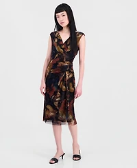 Connected Women's Printed Surplice-Neck Pleated Dress