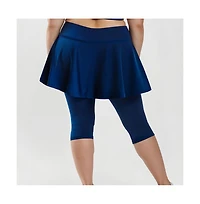 Calypsa Plus Flared Swim Skort With Capri Leggings