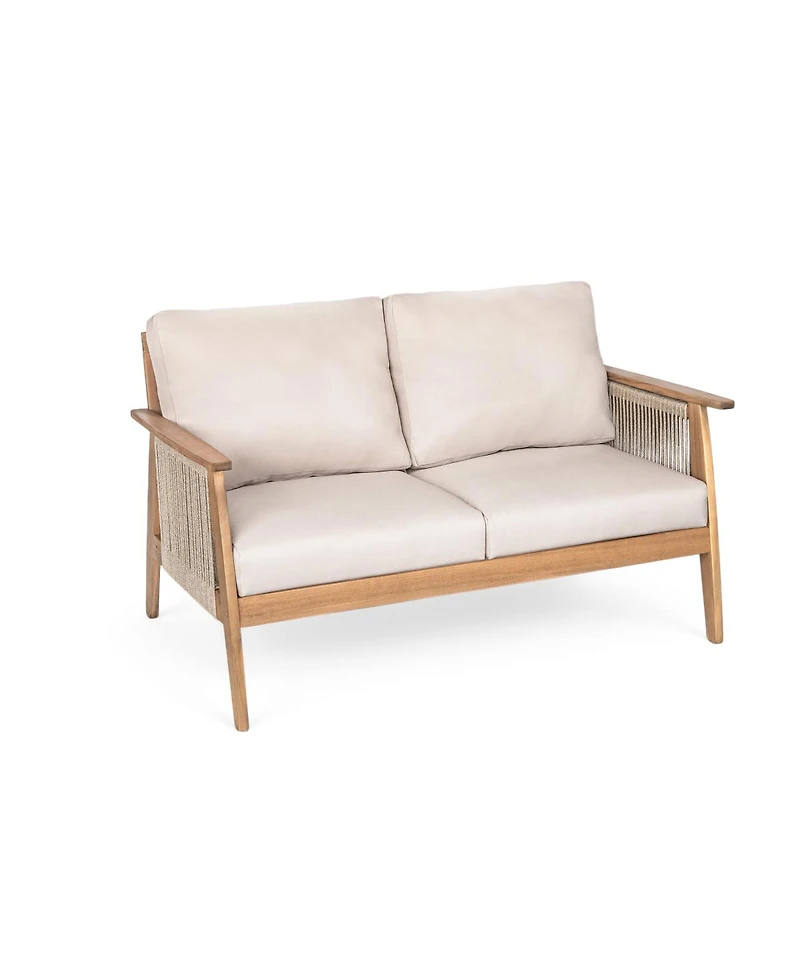 Streamdale Furniture Outdoor Acacia Wood and Rope Sectional Patio Sofa Set