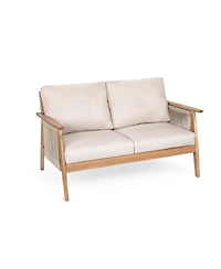 Streamdale Furniture Outdoor Acacia Wood and Rope Sectional Patio Sofa Set